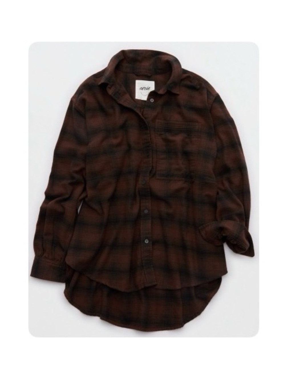 Aerie Dark Brown and Black Plaid Button-Down Shirt